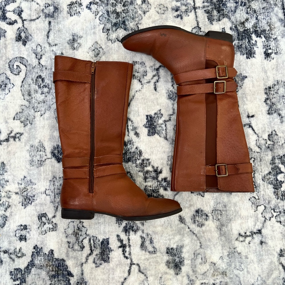 Women Casual Leather Round Toe Low Heels Boots